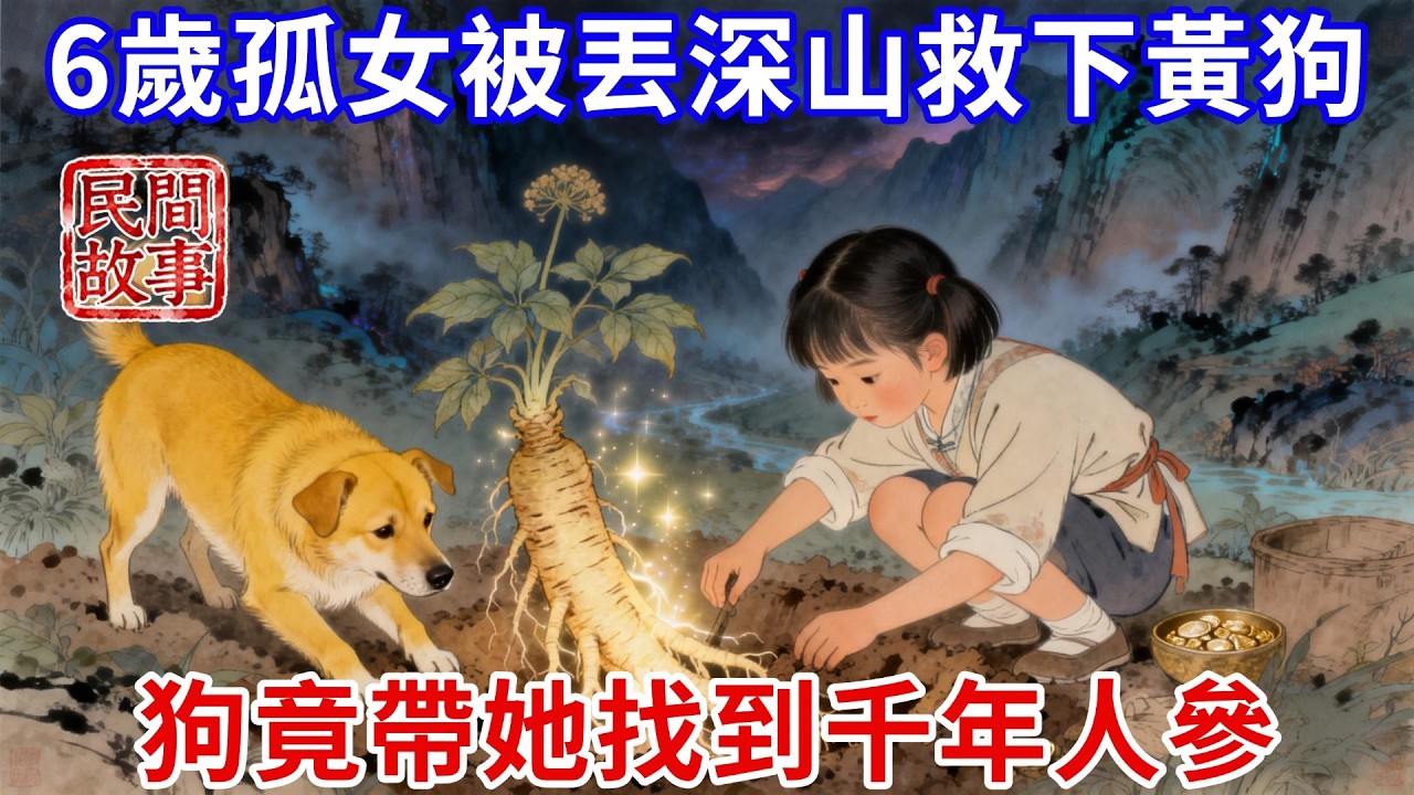 6歲孤女爹娘早逝，被後娘丟進深山自生自滅，救下一只流浪黃狗，黃狗竟帶她找到千年人參，一夜暴富，半年攢下萬貫家財，後娘跪求原諒！#民間故事 #傳統文化 #原創虛構 #華語有聲書 #槐樹下聽書