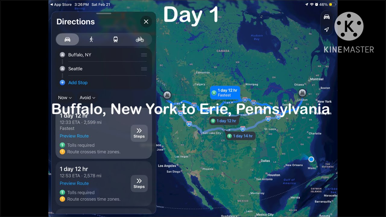New York To Washington (State) Trip: Day 1: Buffalo, New York to Erie, Pennsylvania