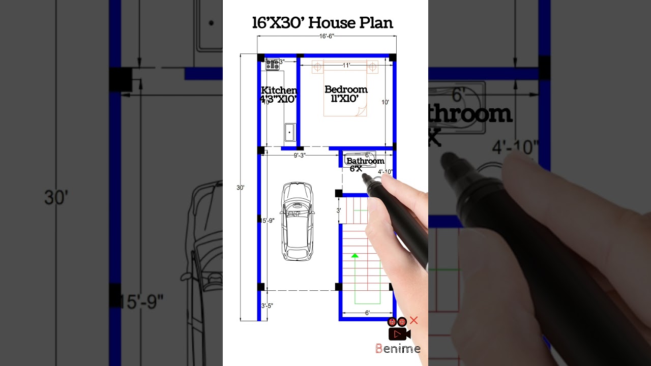 16*30 House plan with car parking ll #houseplan #housedesign #1bhk #home #map #house #northfacing