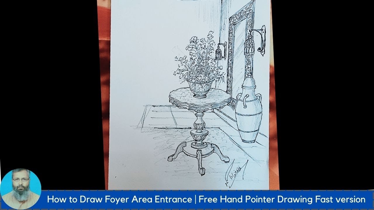 How to Draw Foyer Area Entrance | Free Hand Pointer Drawing Fast version