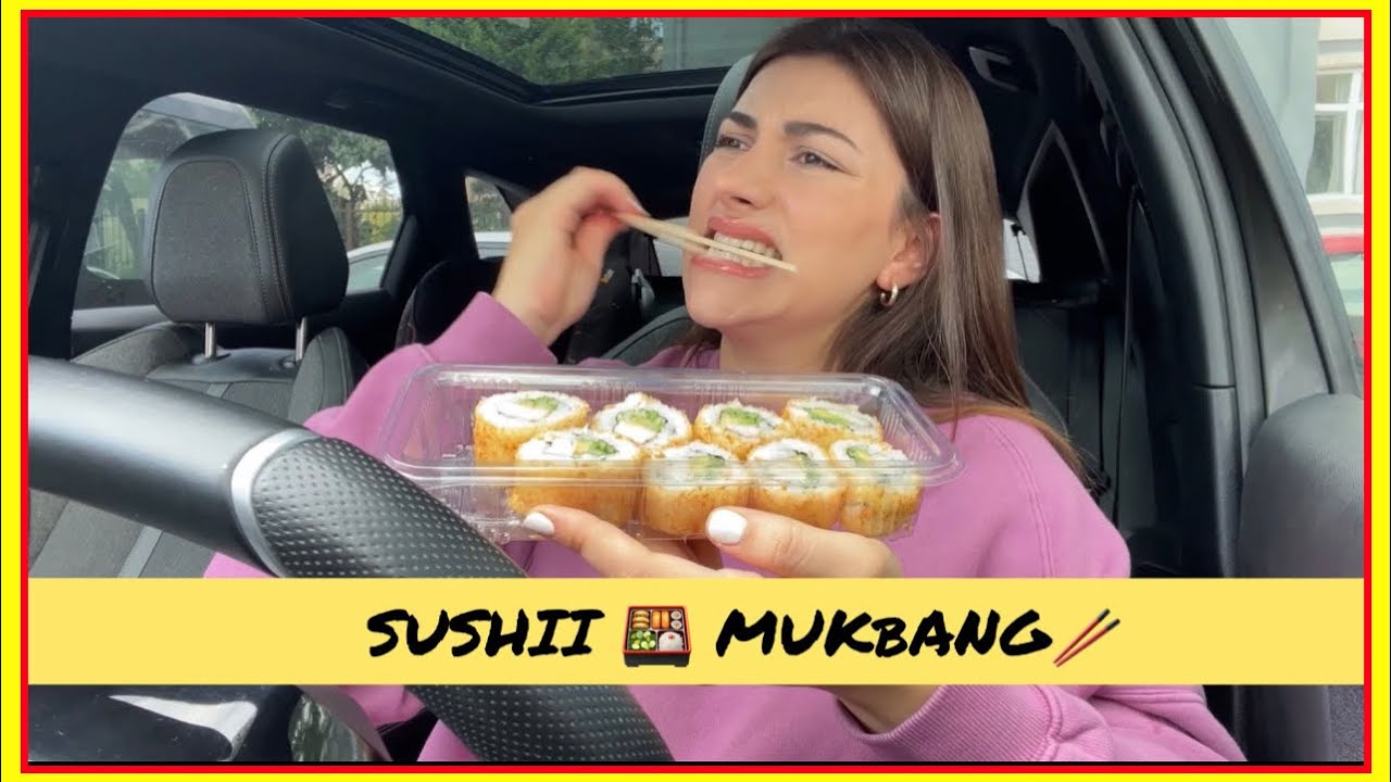KIZARMIŞ YENGEÇ , PEMBE KARİDES CİPSİ ÇITIR ÇITIR ÇOK İYİ 😍 | YENİDEN ARABADA SUSHI MUKBANG 🥢