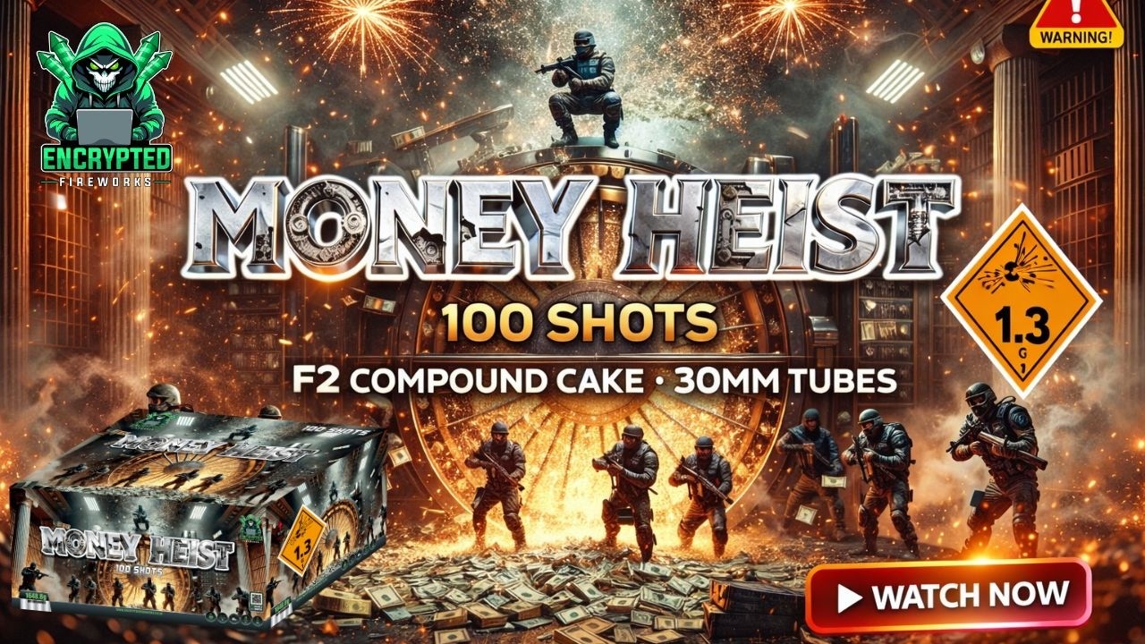 MONEY HEIST 💰🎆 100 Shot 30MM F2 Compound Cake | Encrypted Fireworks