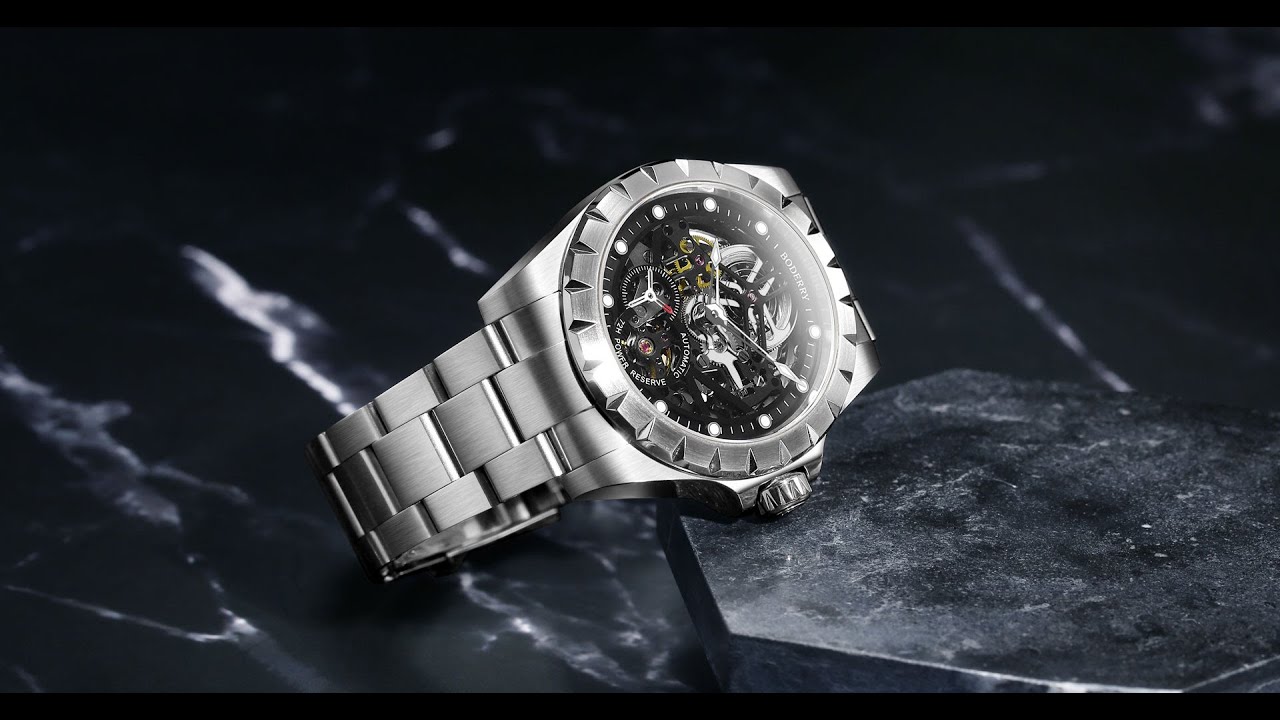 Mens Original Skeleton Watch | Black Dial with Stainless Steel Strap -Boderry Windmill