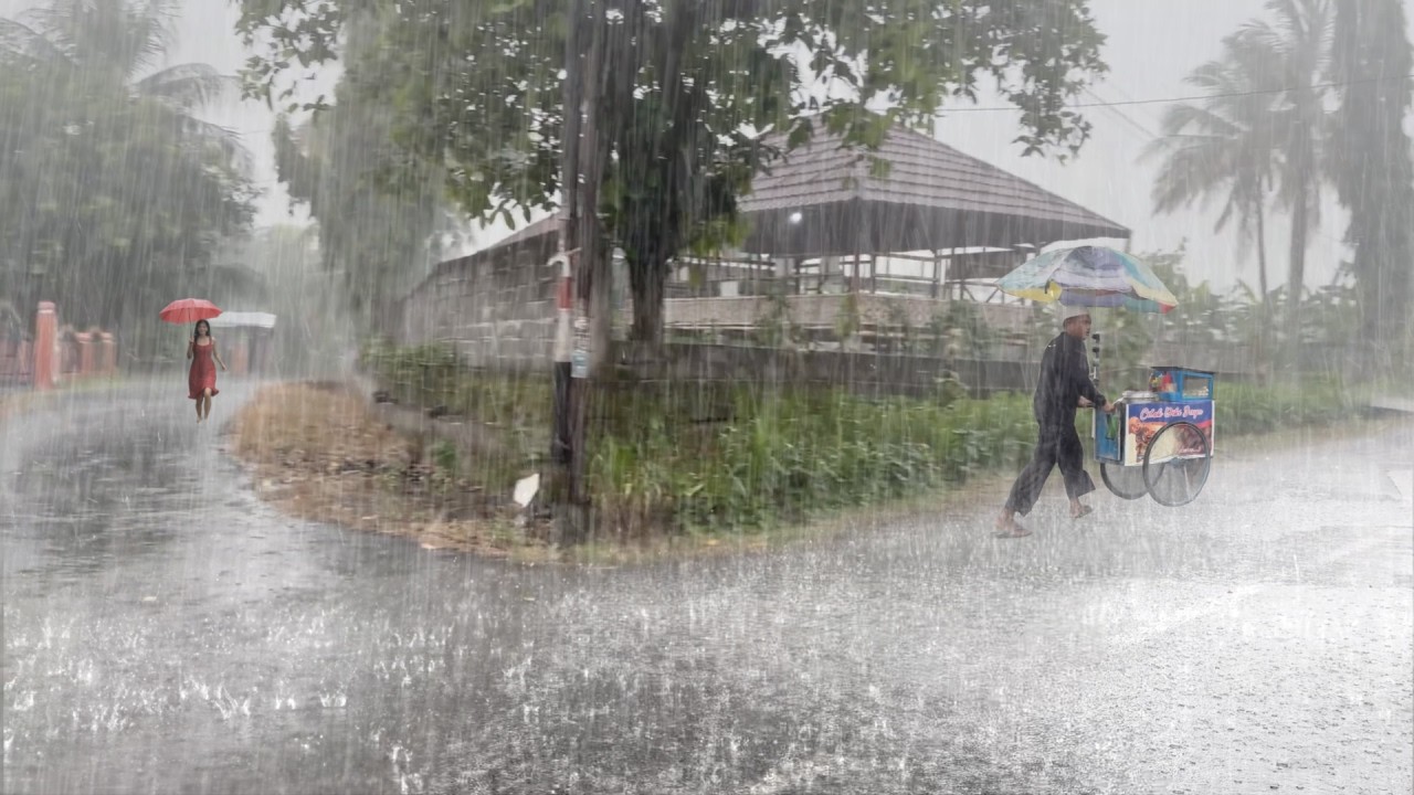 УЖАСНО КРАСИВЫЙ ливень 🌧️ Сильный дождь в деревне ⚡| Сон и снятие стресса