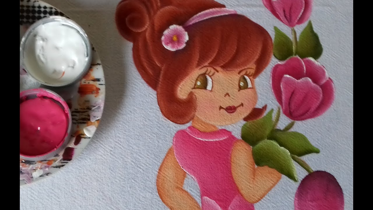 PASSO A PASSO BONECA FLORISTA RISCO 9 DA APOSTILA SERIE2 PINTURA EM TECIDO