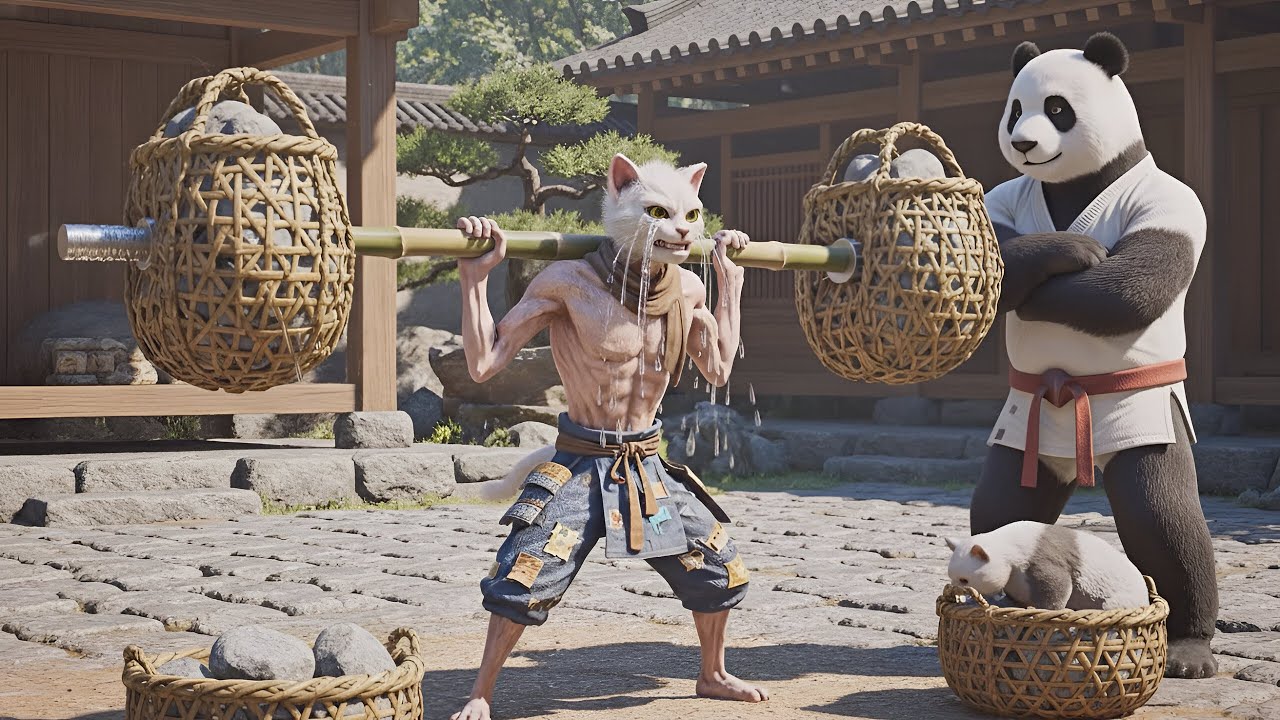 💪🎋 The Shocking Ending When a Skinny Cat Lifts Giant Bamboo Weights 🔥🐱