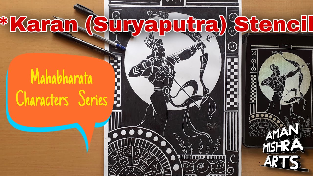 Mahabharata Character Karan&rsquo;s Mandala art Time-lapse|Mahabharata Character&rsquo;s B&W sketch|stencil|Ama