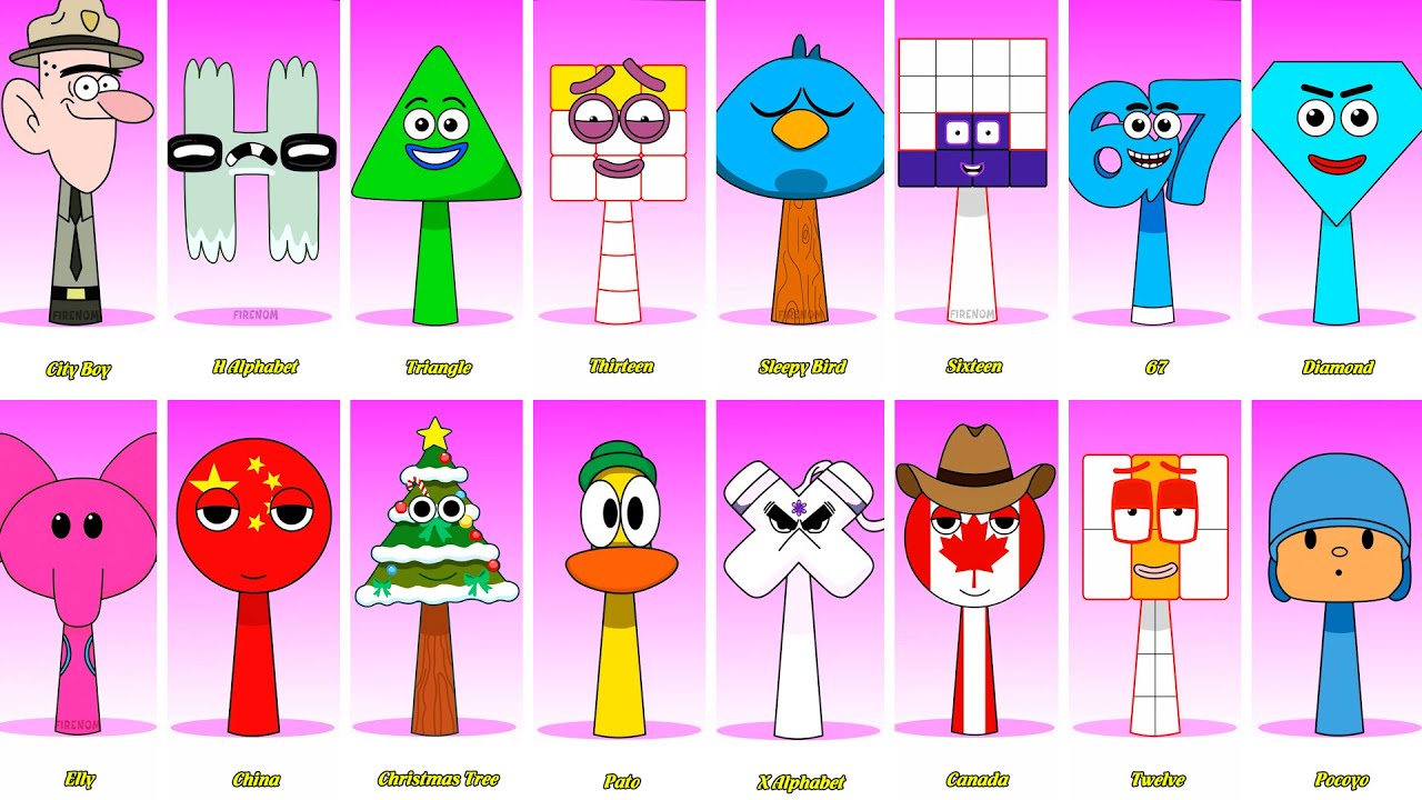 Incredibox Sprunki OC Phase 1 to Phase 2 City Boy, Triangle, H, Sleepy Bird, 67, Sixteen, Pocoyo