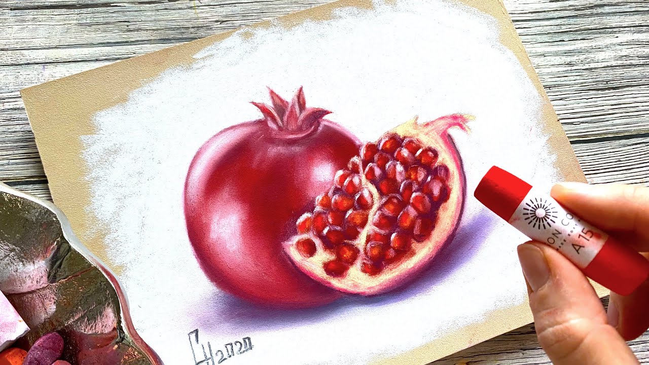 Pomegranate speed drawing in soft pastels.