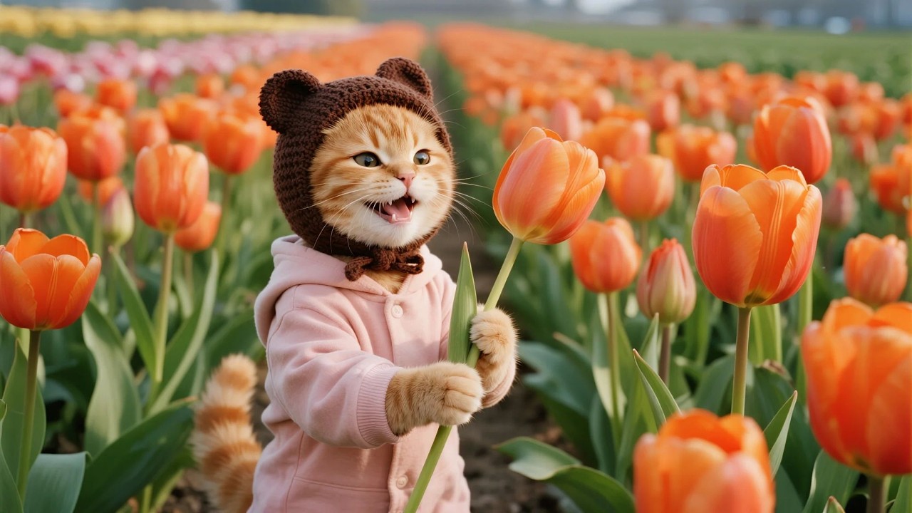 Let's see how mama cat and ginger kitten promote their tulip garden!🌷Compilation