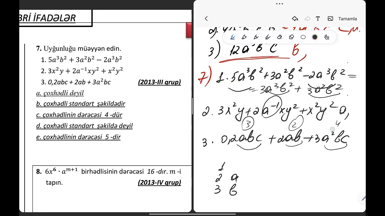 TAM CƏBRİ İFADƏLƏR BÖLMƏSİNDƏN İMTAHANA DÜŞMÜŞ SUALLAR-11-Cİ SİNİF
