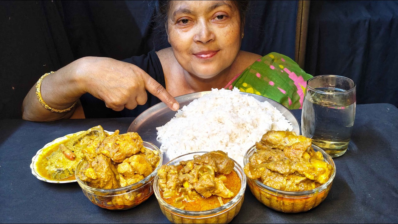 EATING MUTTON JHOL , BHAAT WITH CHICKEN KOSHA😍