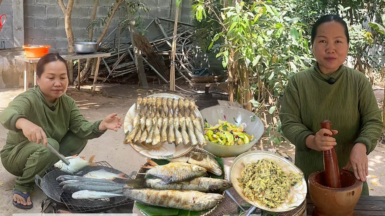 Cooking , Grilled Fish with Tomato  Salad & Crispy Fried Fish mango salad | Authentic Khmer Recipes