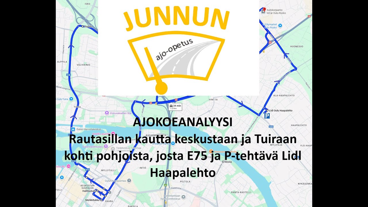 Junnun ajo-opetus ajokoeanalyysi - Merikosken silta pohjoiseen (kommenttiraita tekoälyäänellä)