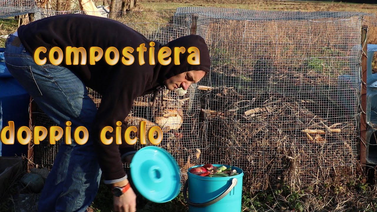36 l'orto di Stefanoapeassassina - la COMPOSTIERA DI RETE doppia a ciclo semestrale o annuale