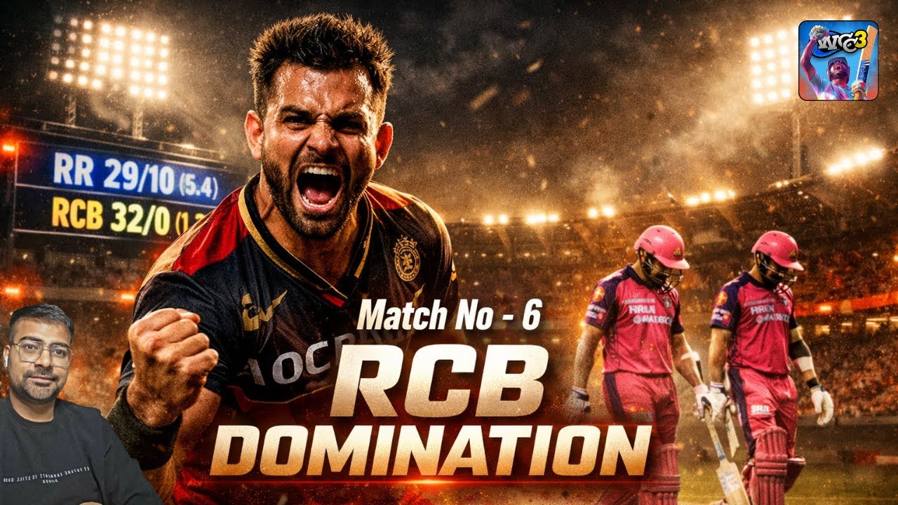 RCB vs RR | IPL | RR All Out 29 Runs 😱 | RCB Won by 10 Wickets | WCC3 Gameplay | Match no - 6