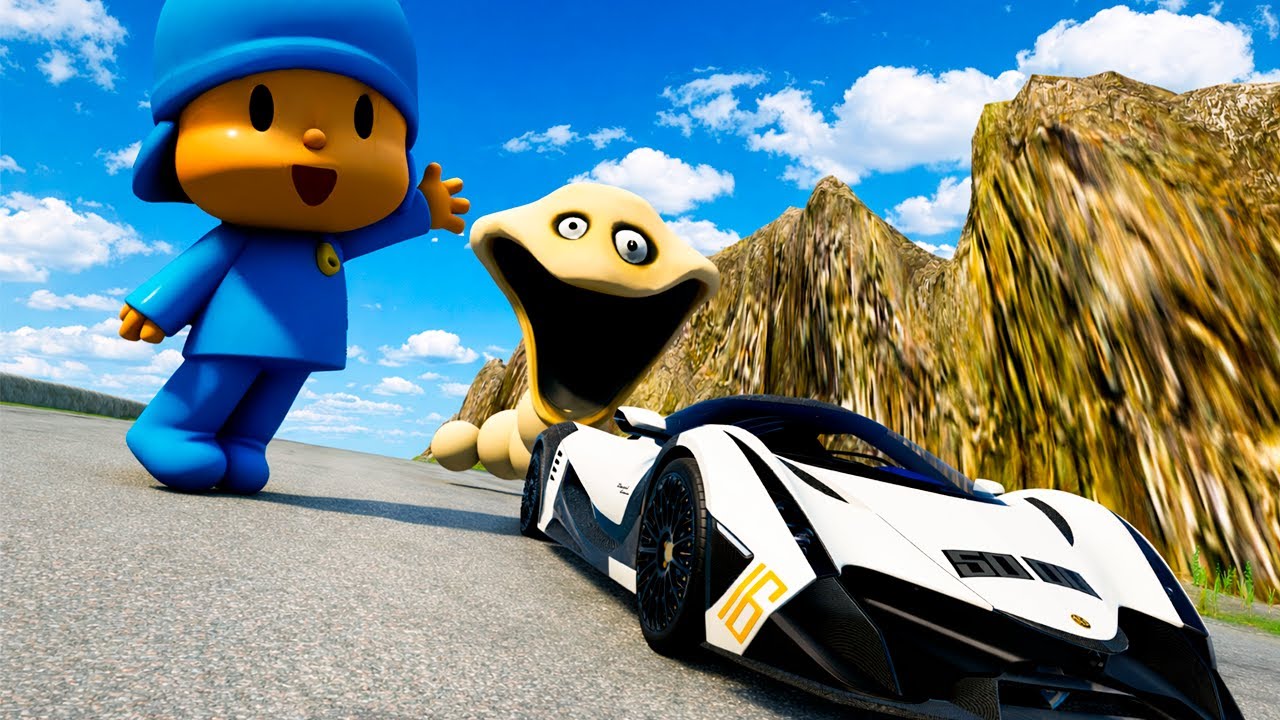POCOYO VS HUNGRY WORM DESCENDO A LADEIRA DO BeamNG.drive!