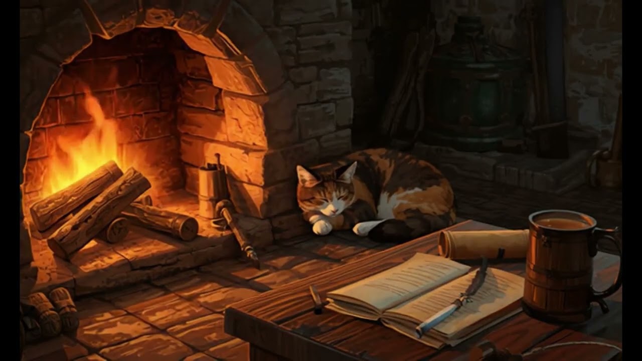 판타지 중세 여관에서의 휴식 🕯️ 모닥불 소리와 루트 연주 BGM | RPG Medieval Fantasy Inn Ambience 🏰 Fireplace for Sleep