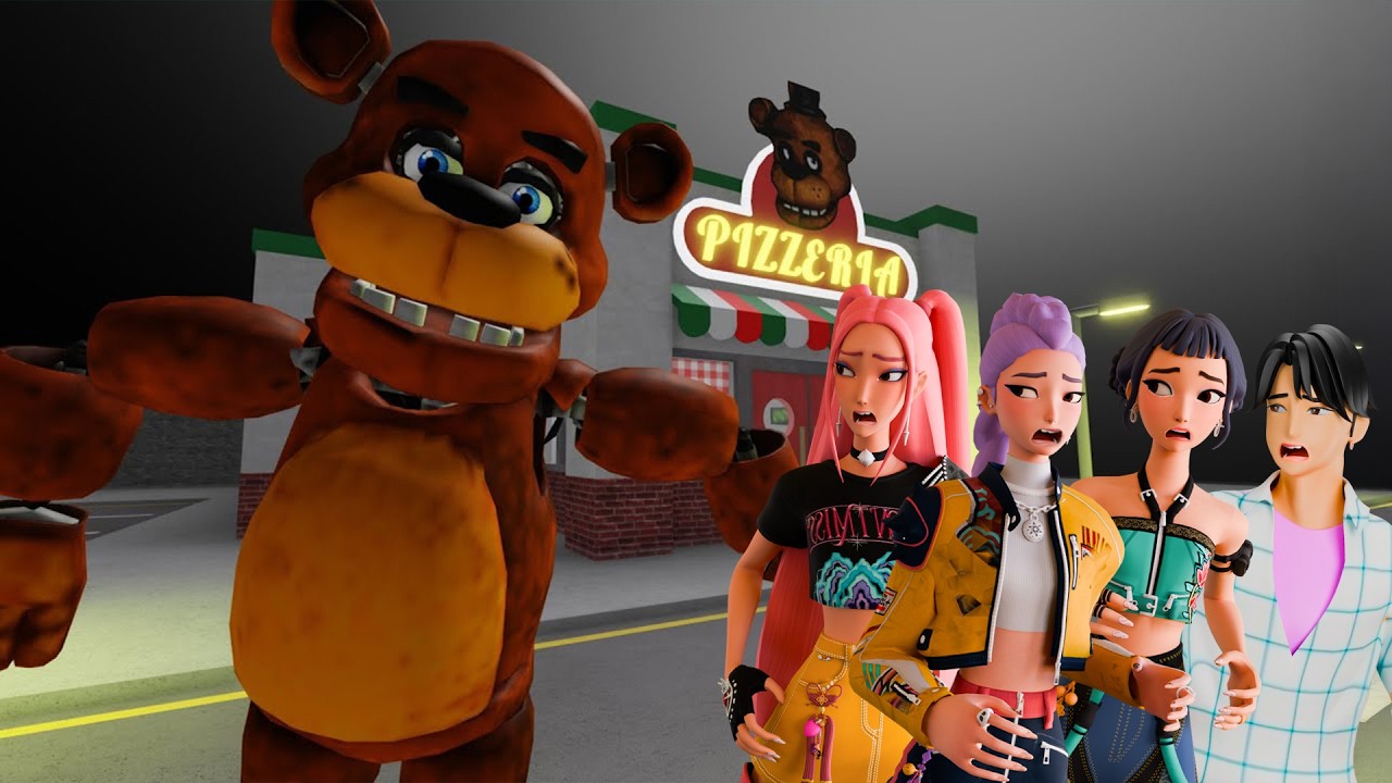 Kpop Demon Hunters Rumi, Zoey, Mira, Jinu Plays Escape Freddy's Pizzeria in Roblox