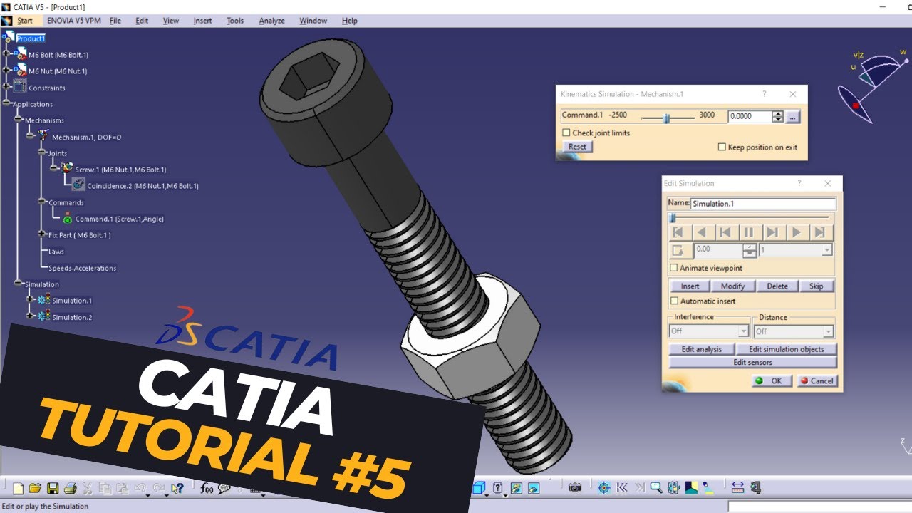 CATIA Tutorial #5: Bolt and Nut Modelling and Simulation