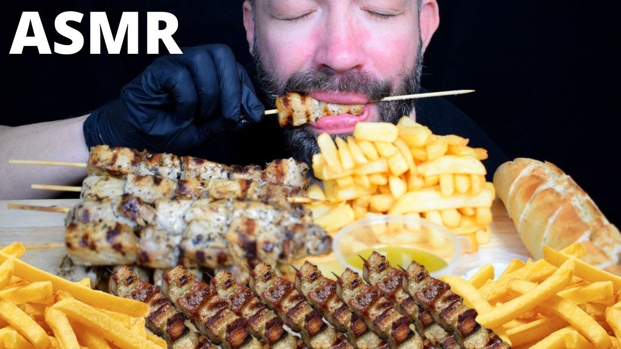 GREEK SOUVLAKI MUKBANG ASMR GREEK STREET FOOD BINGE EATING SHOW TZATZIKI ONIONS NO TALKING