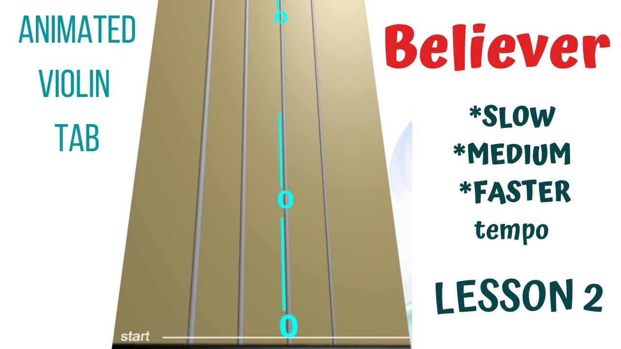 BELIEVER ⚡by Imagine Dragons | Animated Violin TAB | 3 Tempos  | Lesson 2–4 | LIVE Violin Tutorial