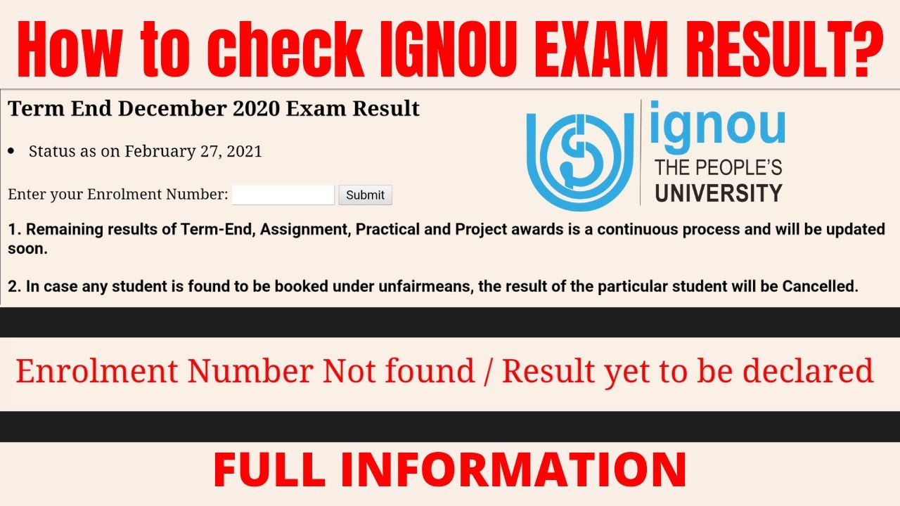 How to check IGNOU exam result || IGNOU FEB 2021 EXAM RESULT New Students Result Declare||
