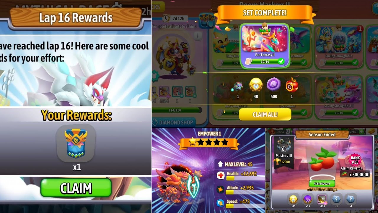 #911. Dragon city | Completed new dragon sticker album set | Reached lap 16 in Dracartic race.