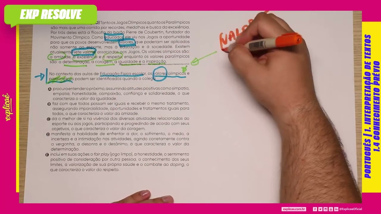 NO CONTEXTO DAS AULAS DE EDUCAÇÃO FÍSICA ESCOLAR, OS VALORES OLÍMPICOS E (...) | CONHECIMENTO PRÉVIO