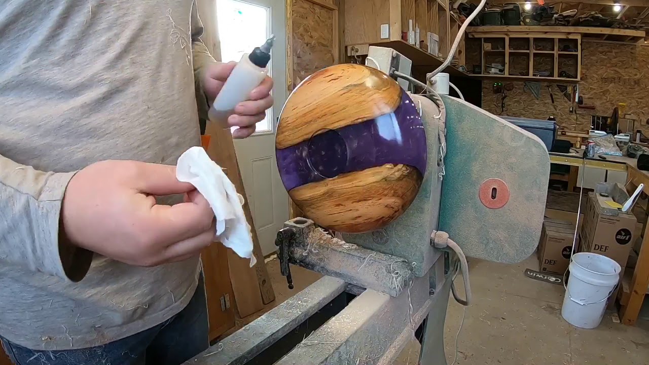 Woodturning Purple resin + cherry river bowl