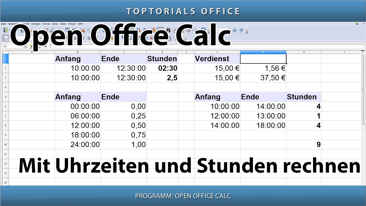 Mit Uhrzeiten und Stunden rechnen (OpenOffice Calc)