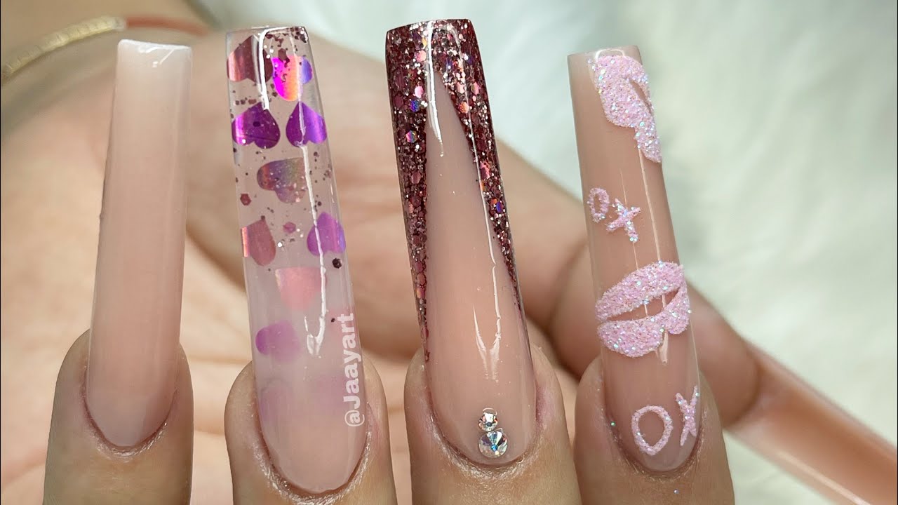 UÑAS CON TIP y MIX de ACRILICO / Uñas de San Valentin Jaayart