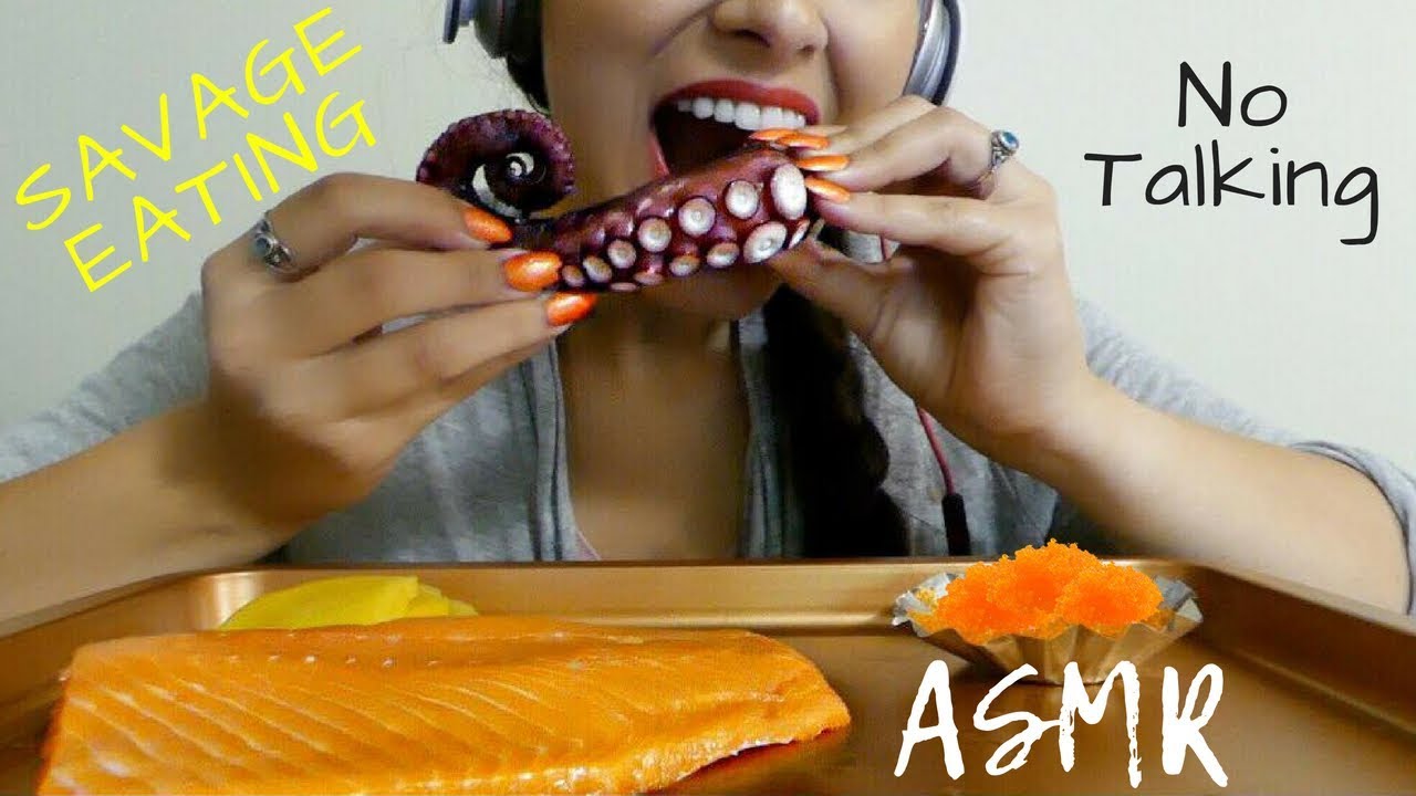 ASMR 🐙OCTOPUS & SALMON 🐟Mukbang EXTREME SAVAGE *EATING SOUNDS* ⚫No Talking 문어 연어 먹방