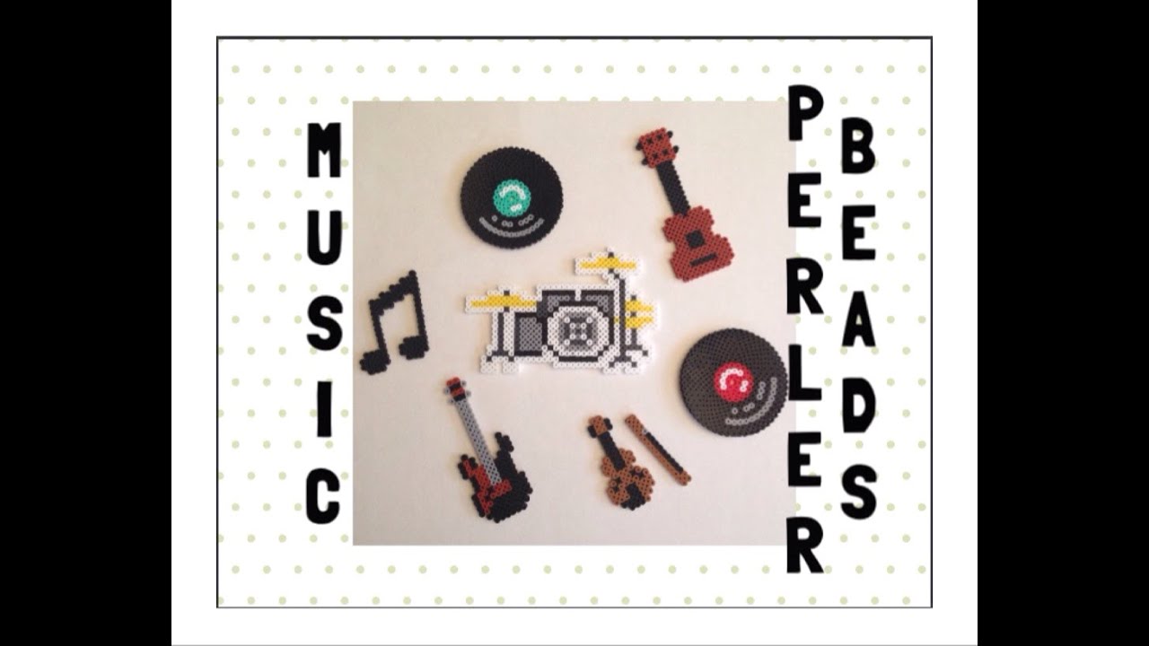 6 In 1 Music Perler Beads Tutorials//Guitar, Drums, Notes, Electric Guitar, Violin and Records!!
