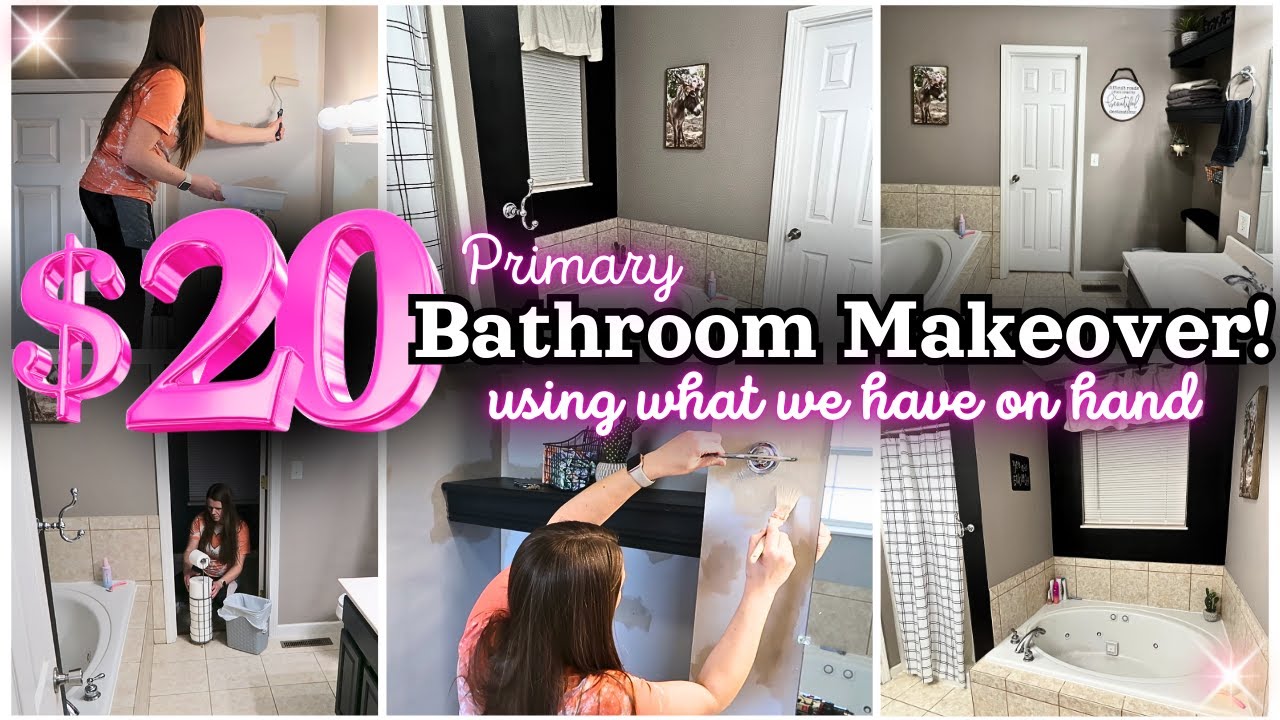 PRIMARY BATHROOM MAKEOVER USING WHAT WE ALREADY HAVE! WE SPENT LESS THAN $20!