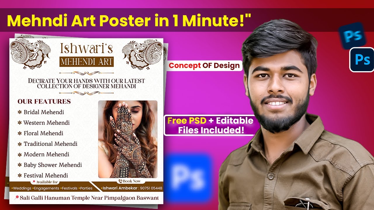 Mehndi Art Advertisement Poster Design in Photoshop | Bridal Mehndi Poster Tutorial 2025
