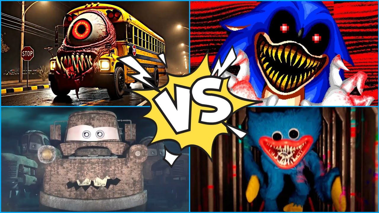 Sonic.EXE 🆚 Huggy Wuggy 🆚 McQueen 🆚  Giant Monster Bus ._coffin dance #part7