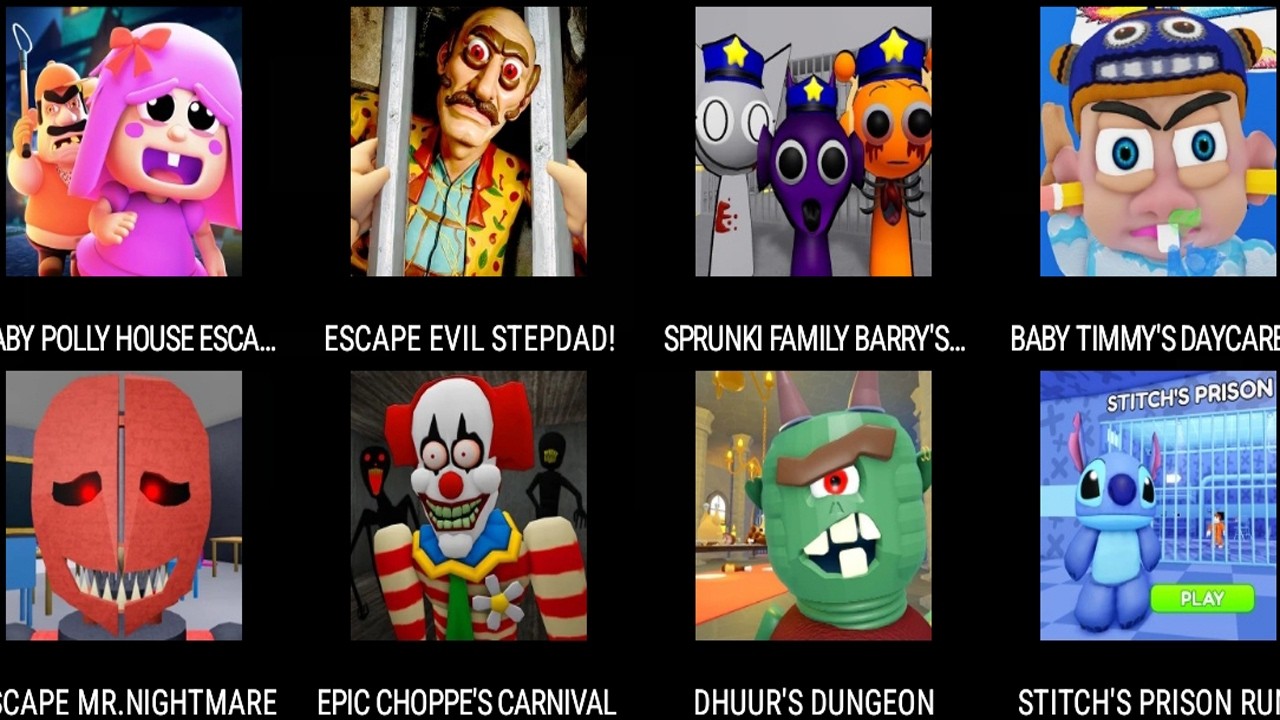 BABY POLLY HOUSE ESCAPE,ESCAPE EVIL STEPDAD!,SPRUNKI FAMILY BARRY'S PRISON RUN!