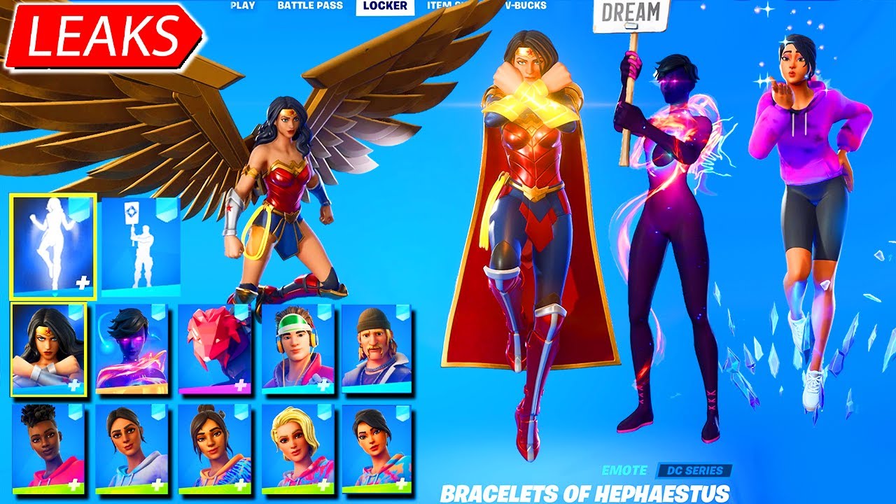 Fortnite Leaked Skins & Emotes: Wonder Woman & her Emote Bracelets of Hephaestus, Color Skins & More