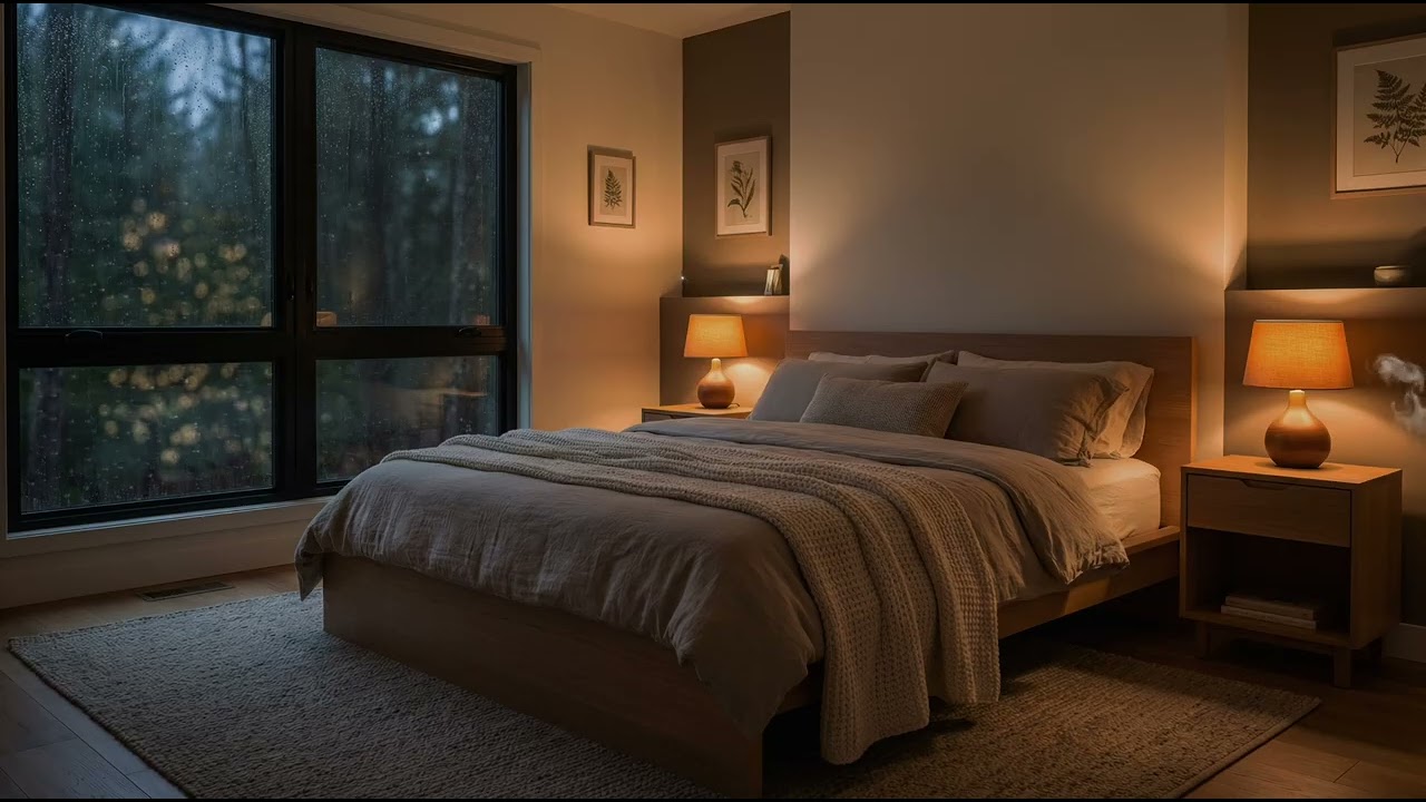 Cozy Bedroom Rain at Night 🌙 Hours of Soothing Sounds for Deep Sleep & Stress Relief