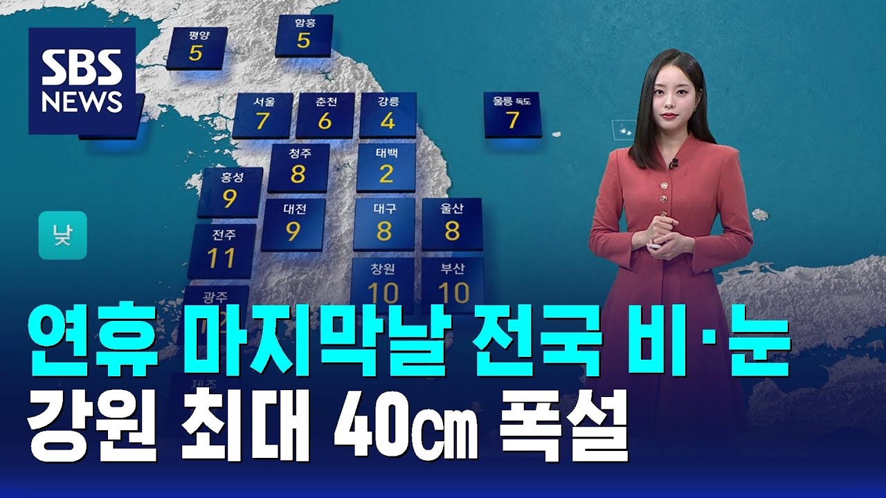[날씨] 연휴 마지막날 전국 비·눈…강원 최대 40㎝ 폭설 / SBS