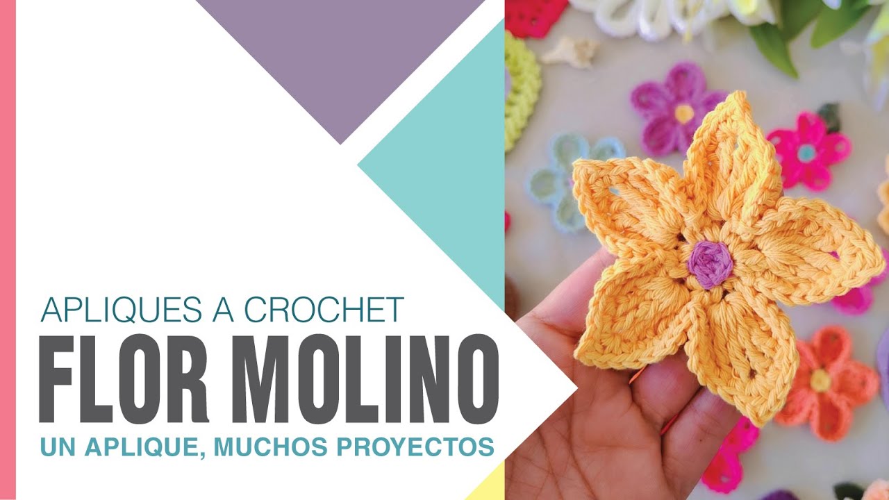 FLOR MOLINO estrellada a Crochet 🏵️ Un aplique, muchos proyectos! 🏵️ Apliques para el cabello