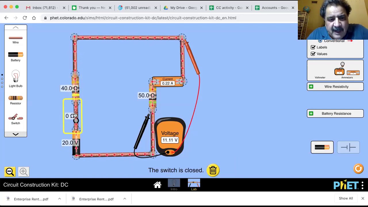 College Physics Lectures, Exp 23 Ohm's Law, Part A 50 ohms