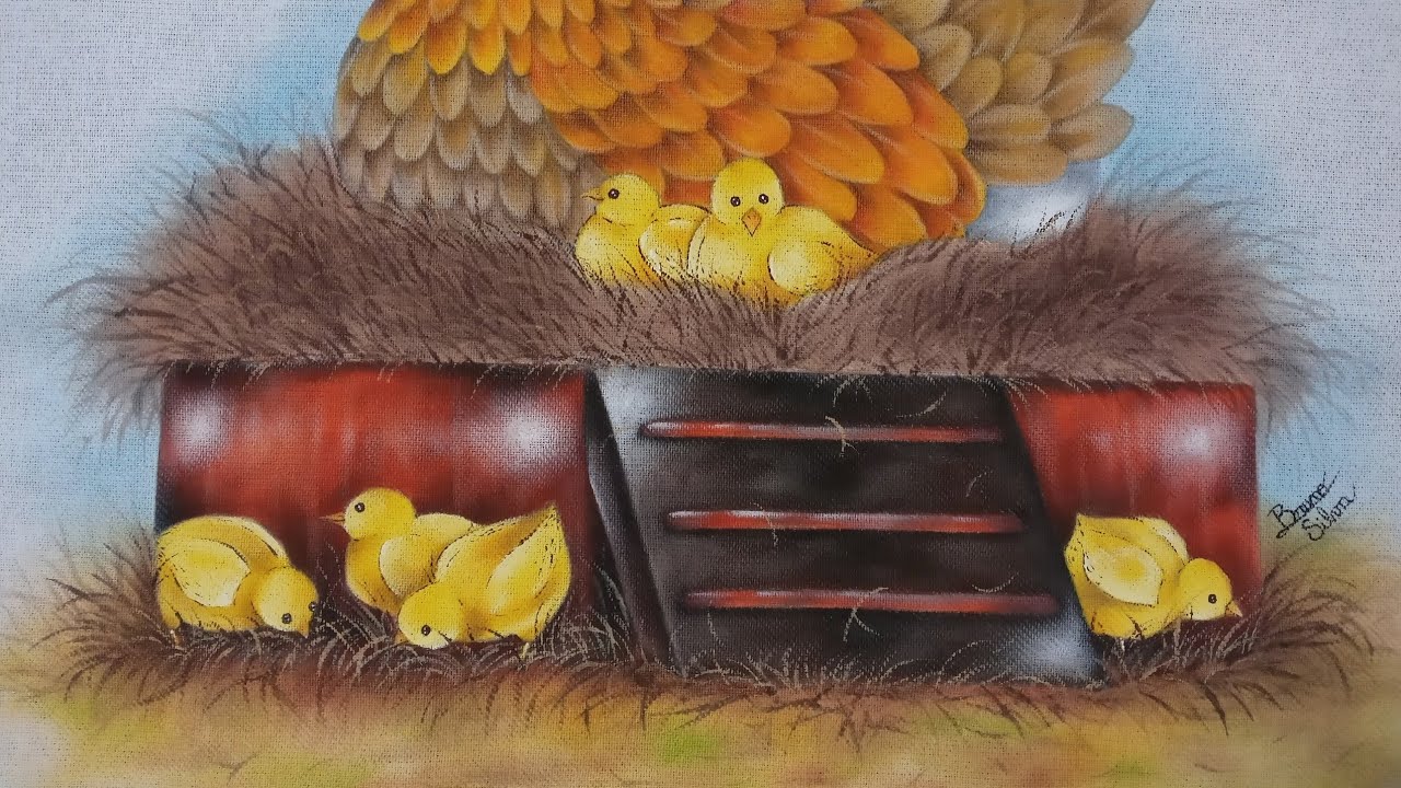 Pintinhos com Galinha Pintura em Tecido Parte 3 - AULA 375 Bruno Silva