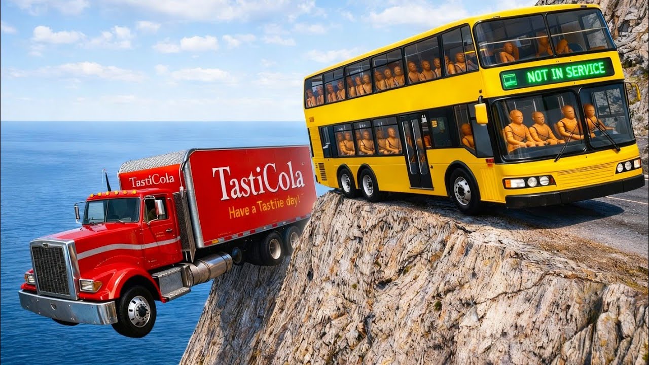BeamNG.drive | 😱l Bus on Dangerous Cliff Roads | 🔥 Extreme Crash Test |#90