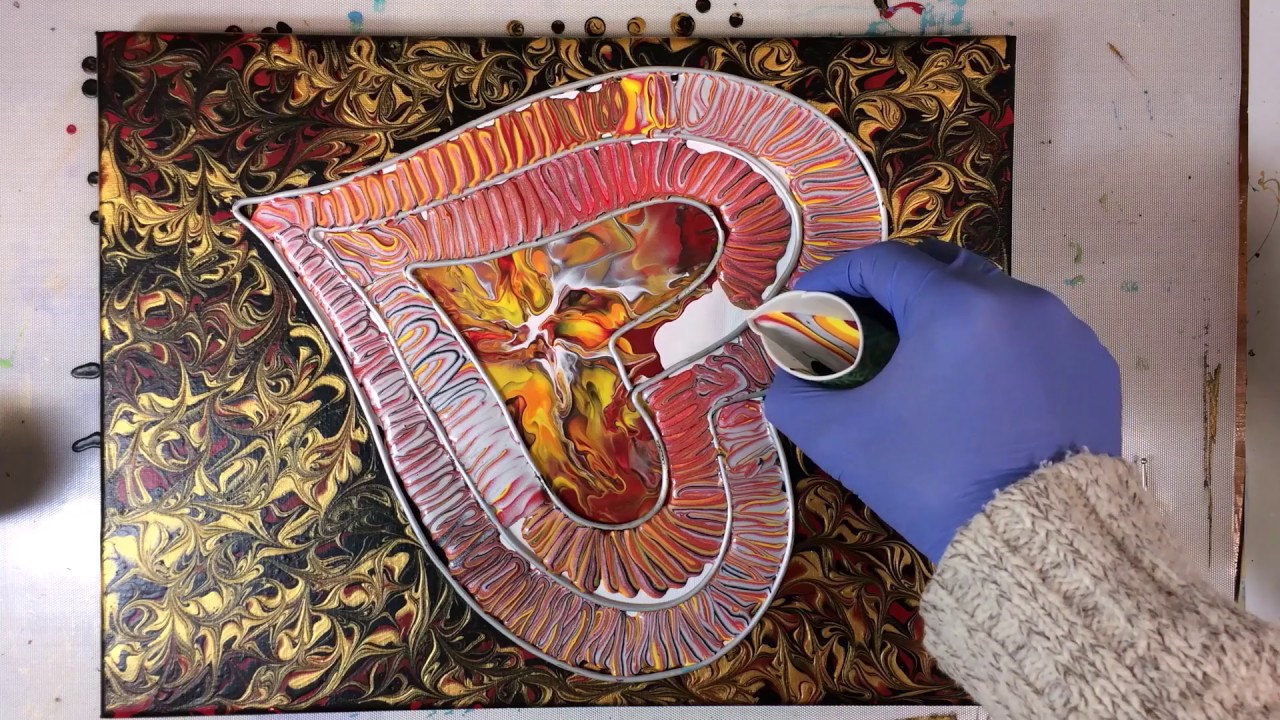 Stunning Wire Pour Heart - acrylic pour.
