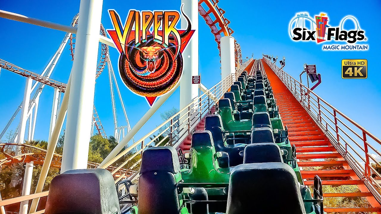 2024 Viper Roller Coaster On Ride Back Seat 4K POV Six Flags Magic Mountain
