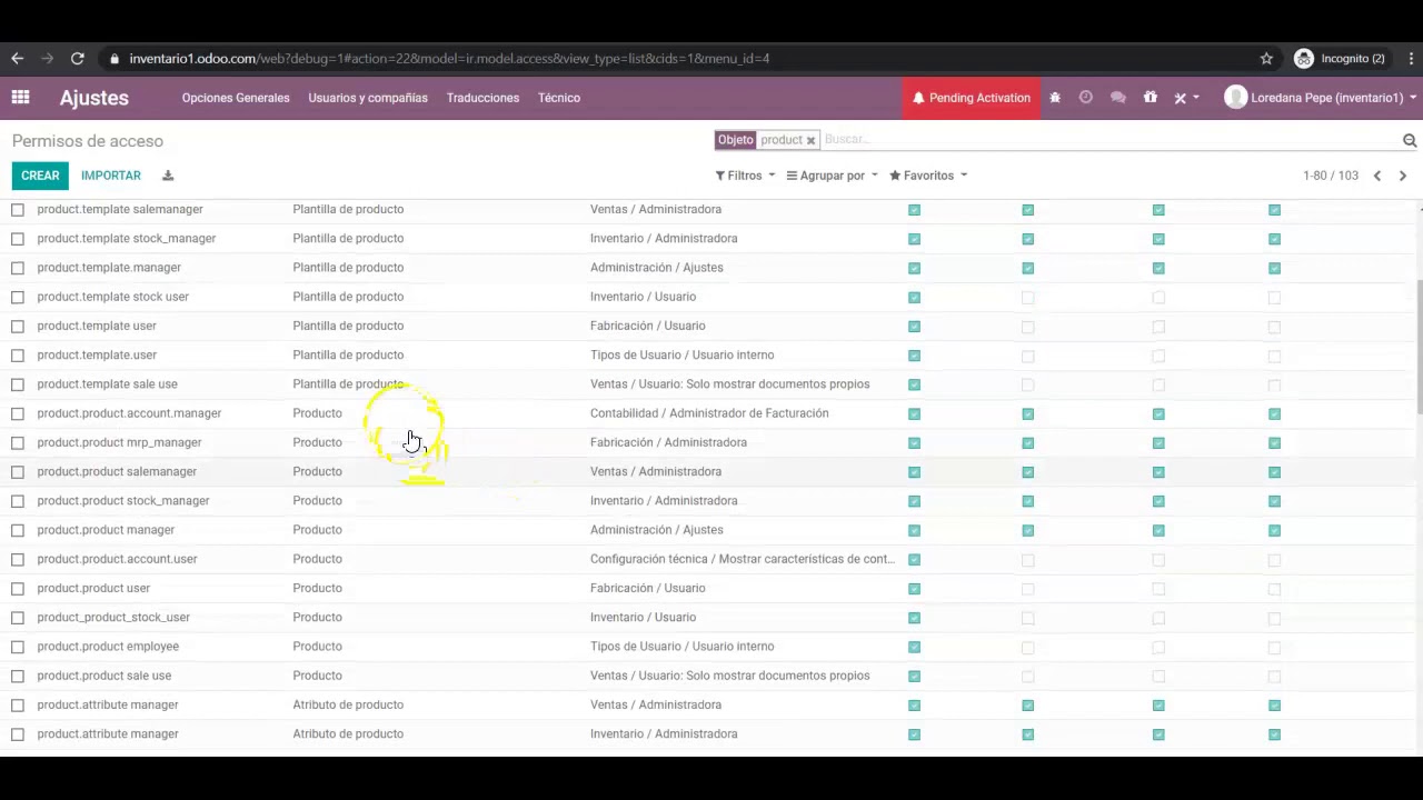 Permiso creación de productos Odoo para ciertos usuarios