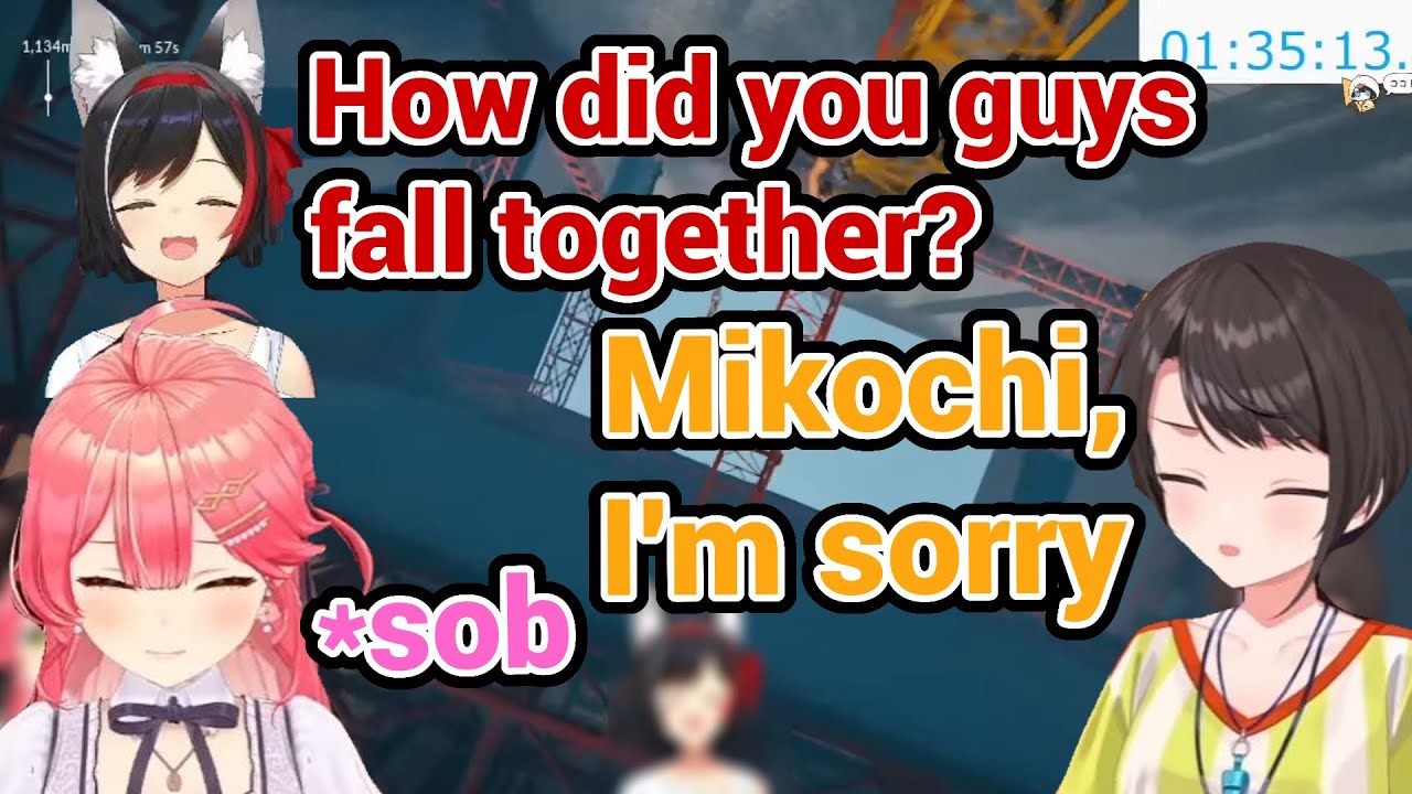 Miko and Subaru Lose it After Fall Really Far in Chained Together