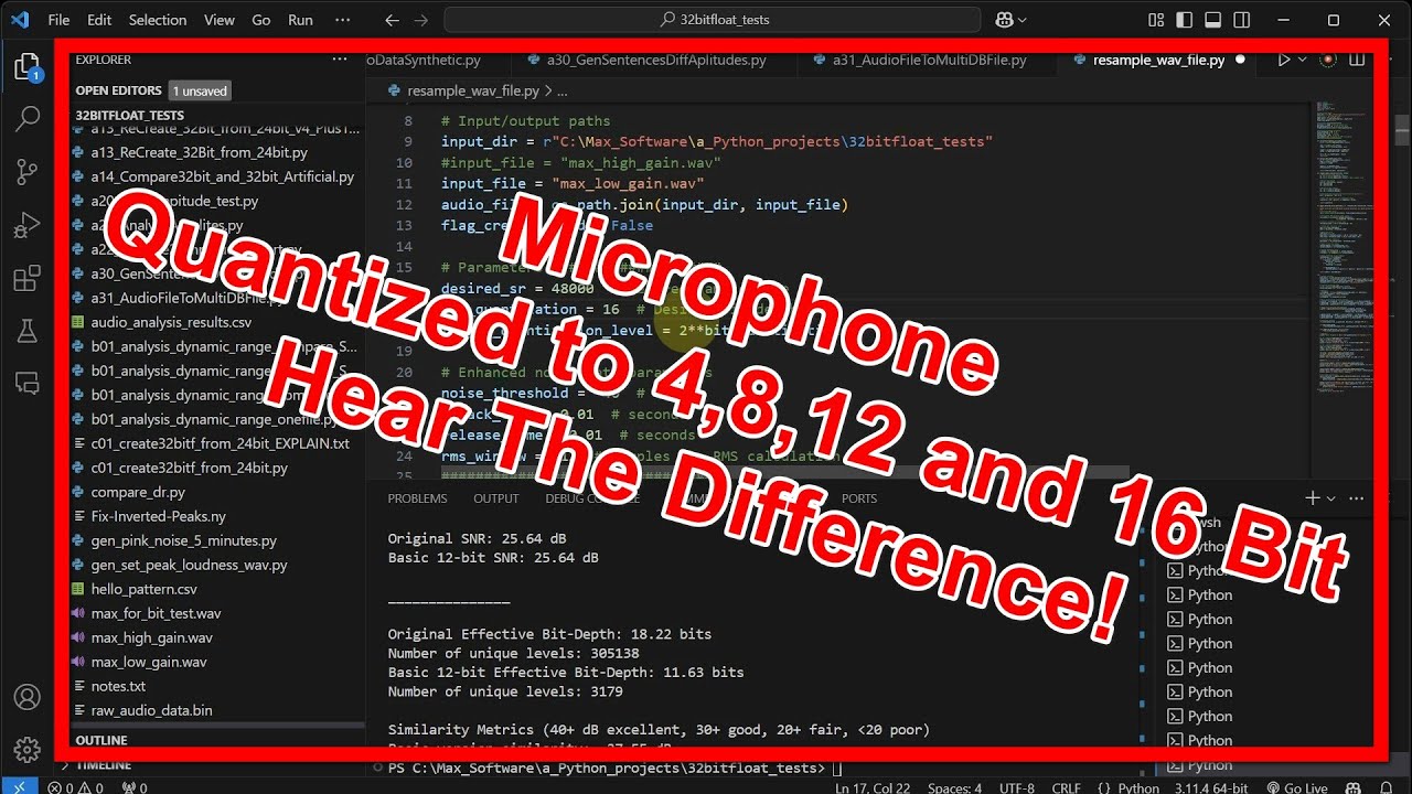 Microphone Quantized to 4, 8, 12 and 16 Bit.  Hear The Difference!